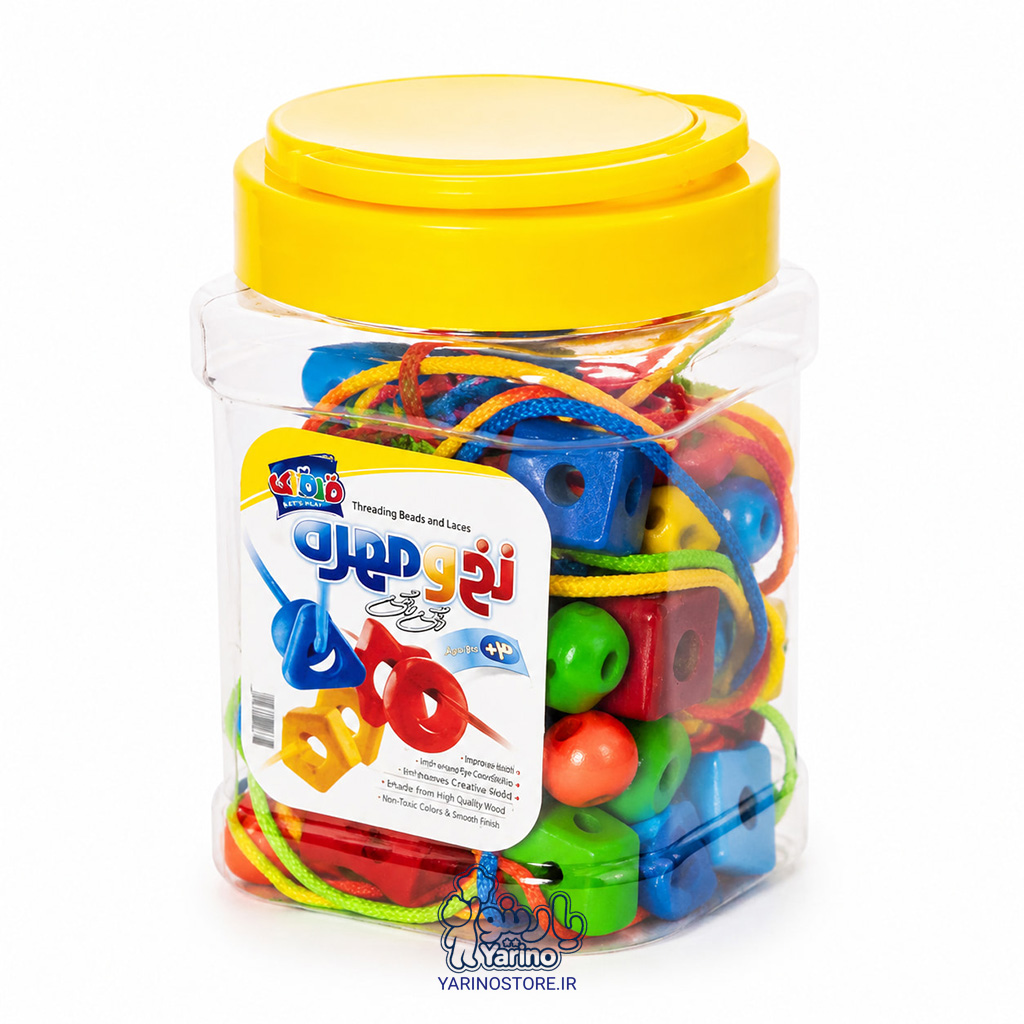 تصویر بازی فکری نخ و مهره رنگی‌رنگی 100 تایی، بازی فکری 3+ سال از برند قلقلک